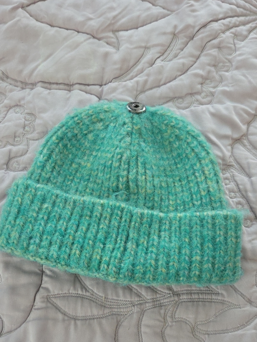 Anthropologie Mint-Aqua Textured Folded Cuff Beanie